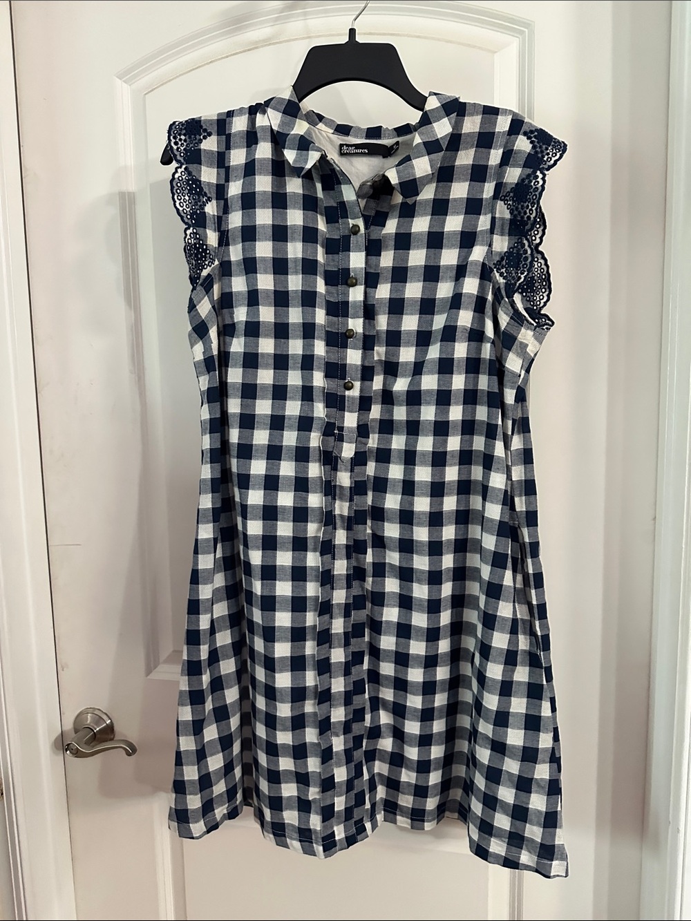Anthropologie x Dear Creatures Blue and White Dress with Lace Trim - Size M
